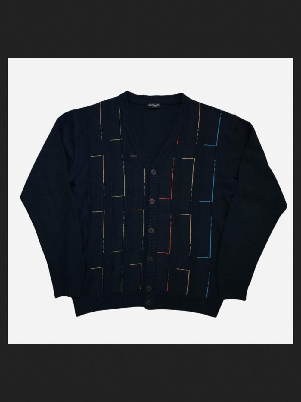 Dardano Classic Navy Blue Cardigan w/ vertical patterns in multi color